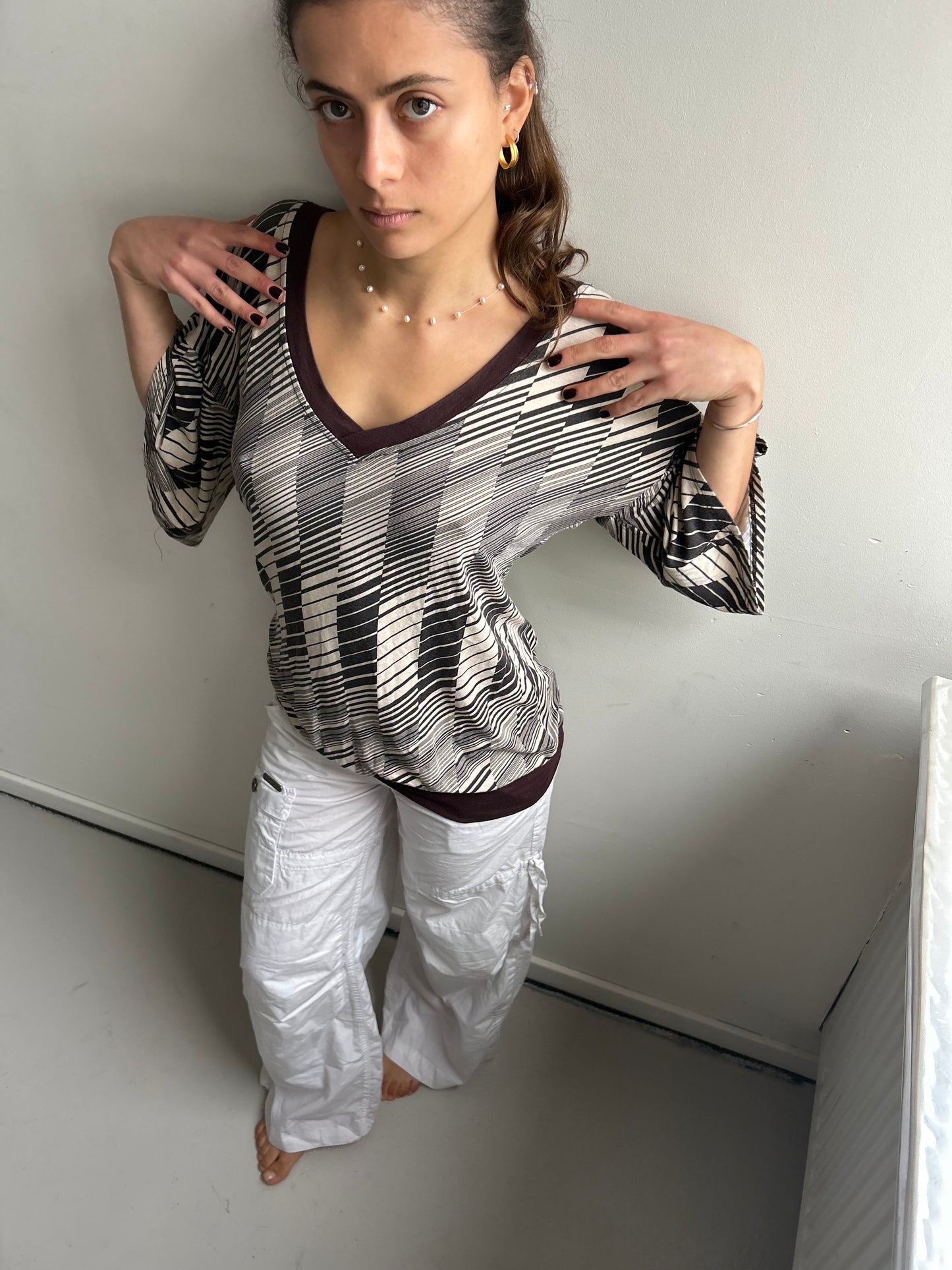 V-Neckline Print Tee with Flowy Sleeves