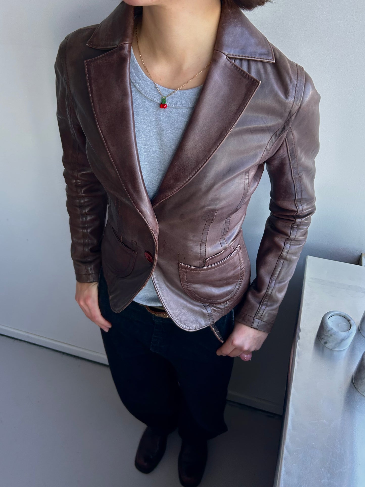 Brown Genuine Leather Blazer