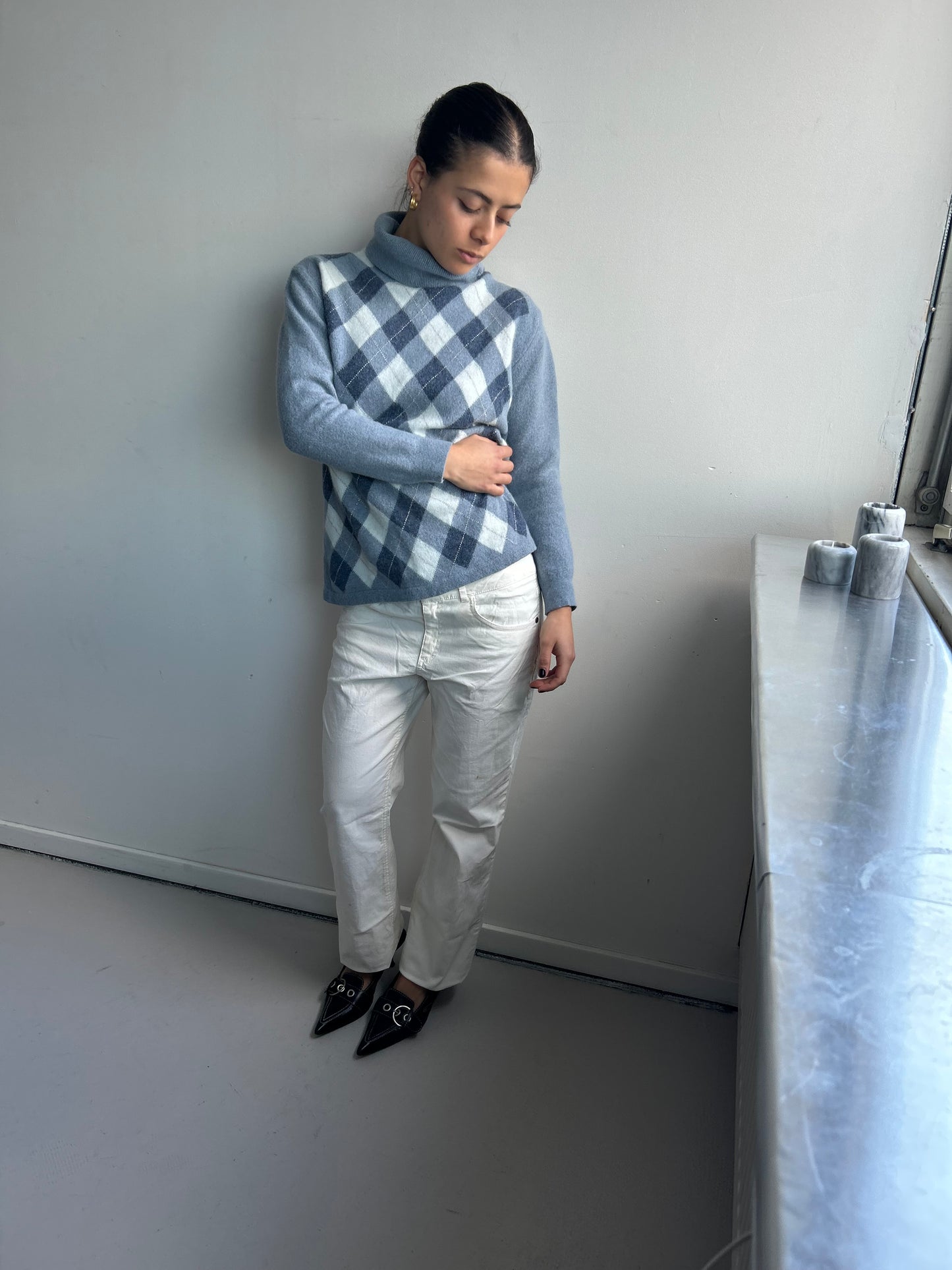 Blue Argyle Turtleneck
