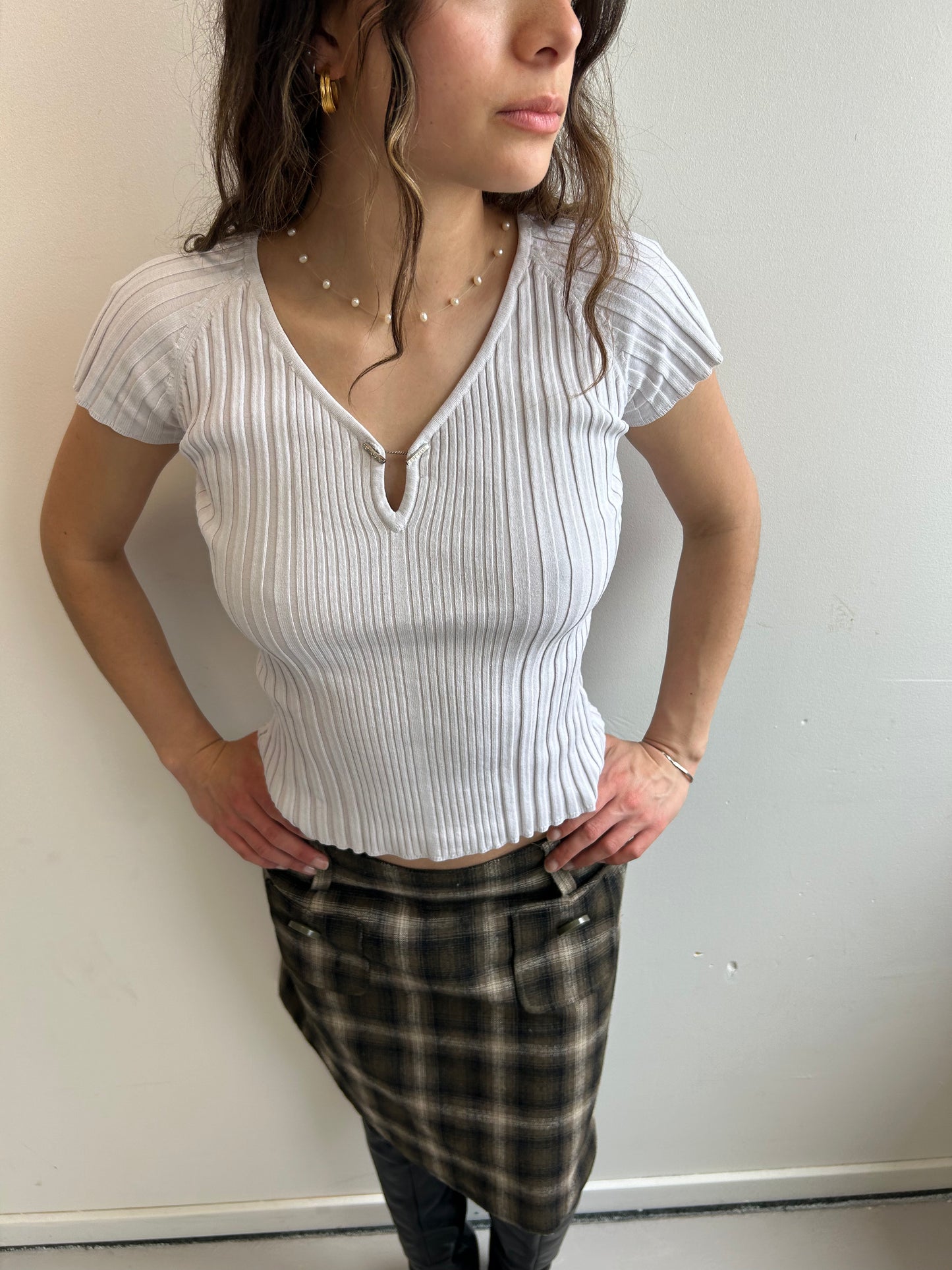 White Cotton Shirt with Closure Detail