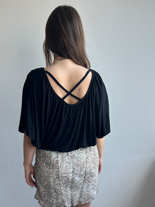 Black Stretch Drape Top with Back Detail