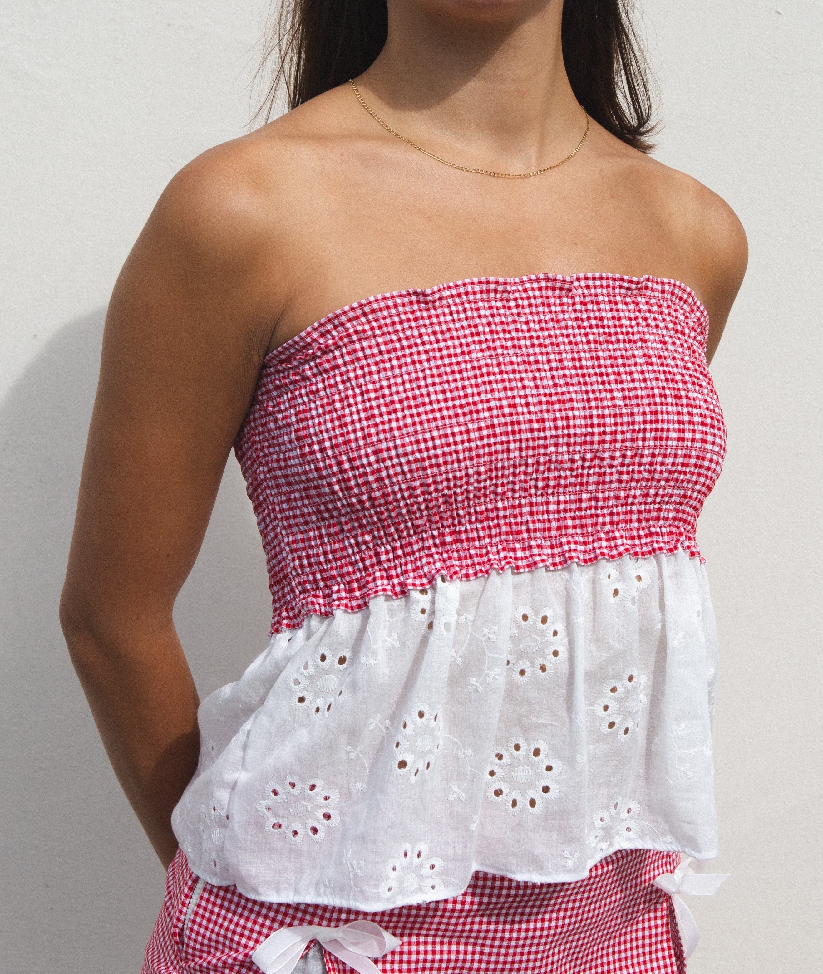 Gingham hot sale strapless top